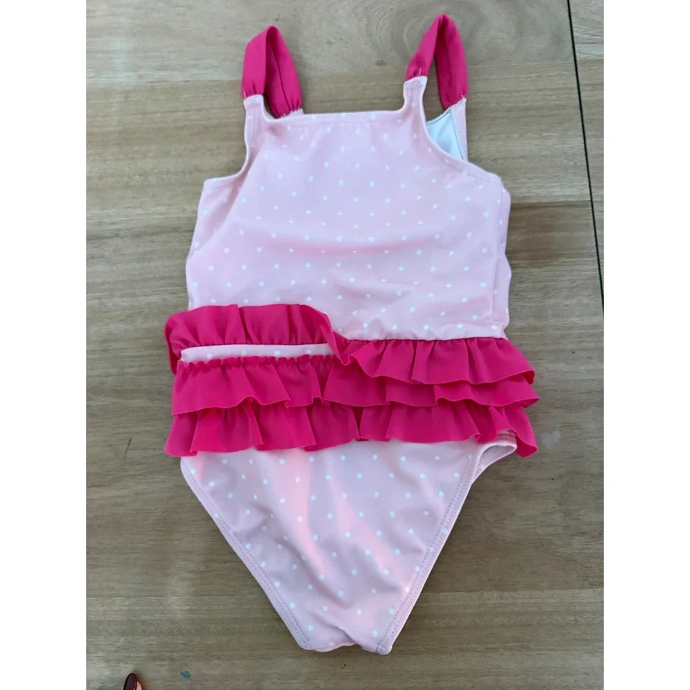 Gymboree Girls Pink Polka Dot Flamingo Ruffle One Piece Swimsuit 3T RN70530